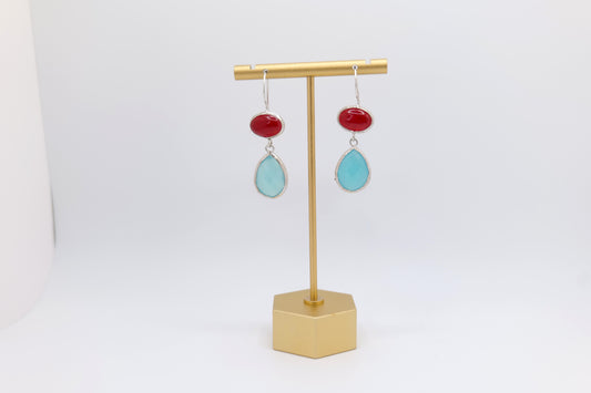 Earrings with red coral and agate image 0