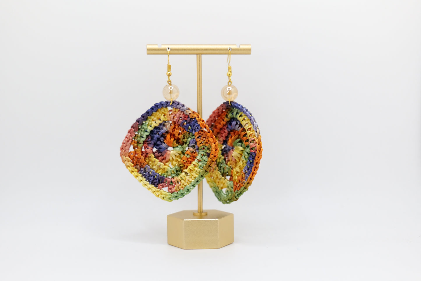 Crocheted square earrings from Afghanistan in Rainbow image 0