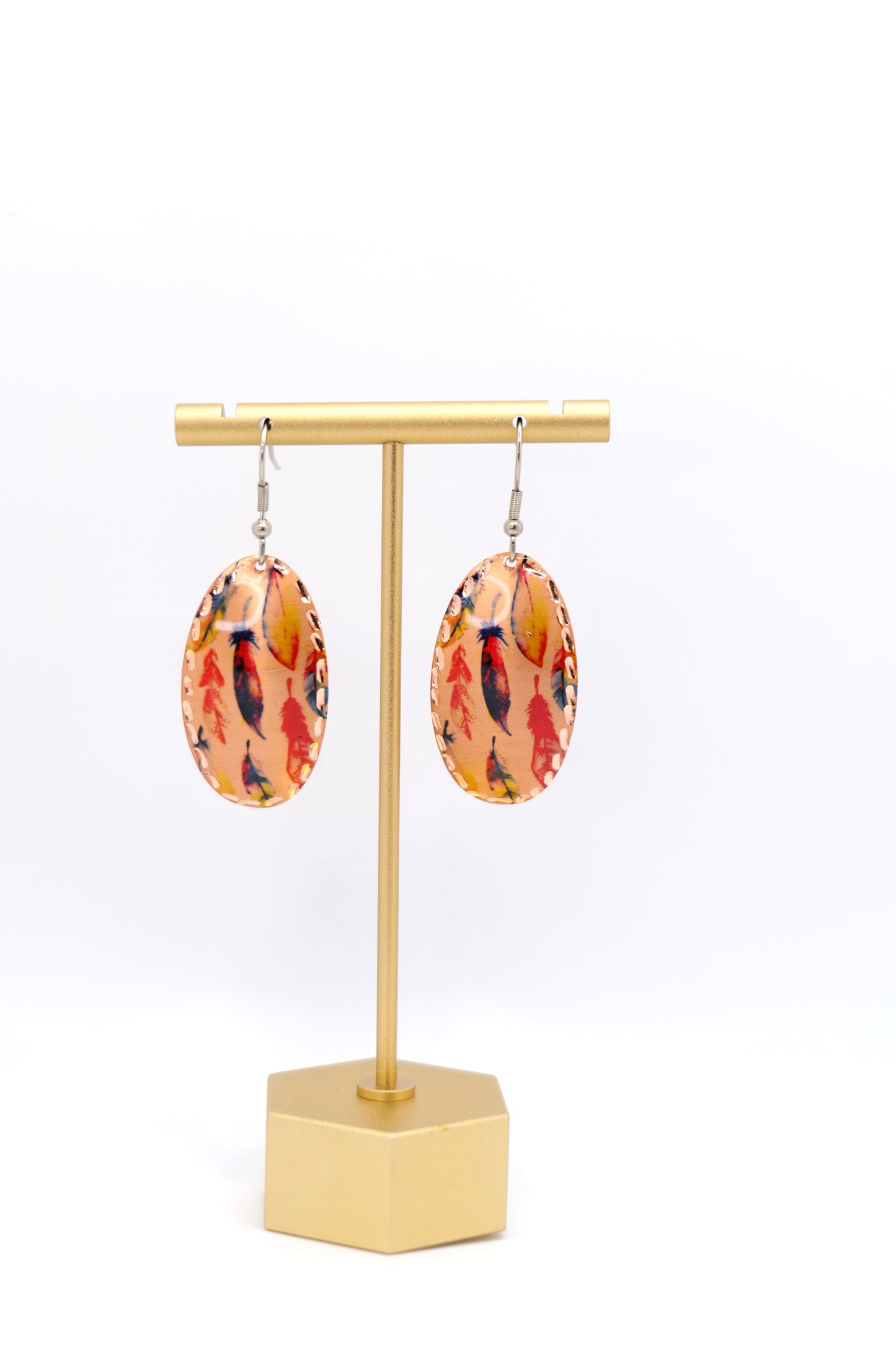 Copper earrings with feather design image 0