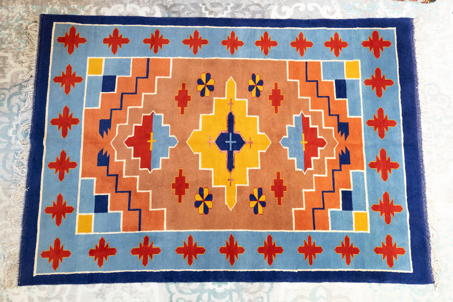 75" x 51" Intricate Geometric Handwoven Rug from Afghanistan