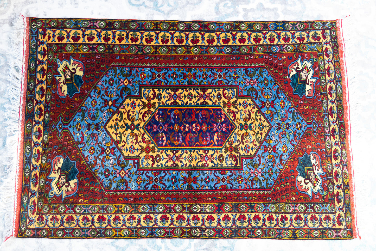 60" x 40" Intricate Floral Geometric Handwoven Rug from Afghanistan