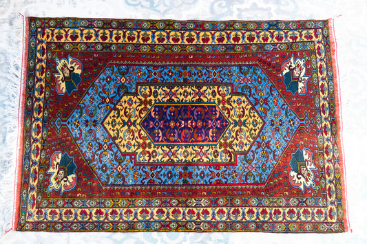 60" x 40" Intricate Floral Geometric Handwoven Rug from Afghanistan