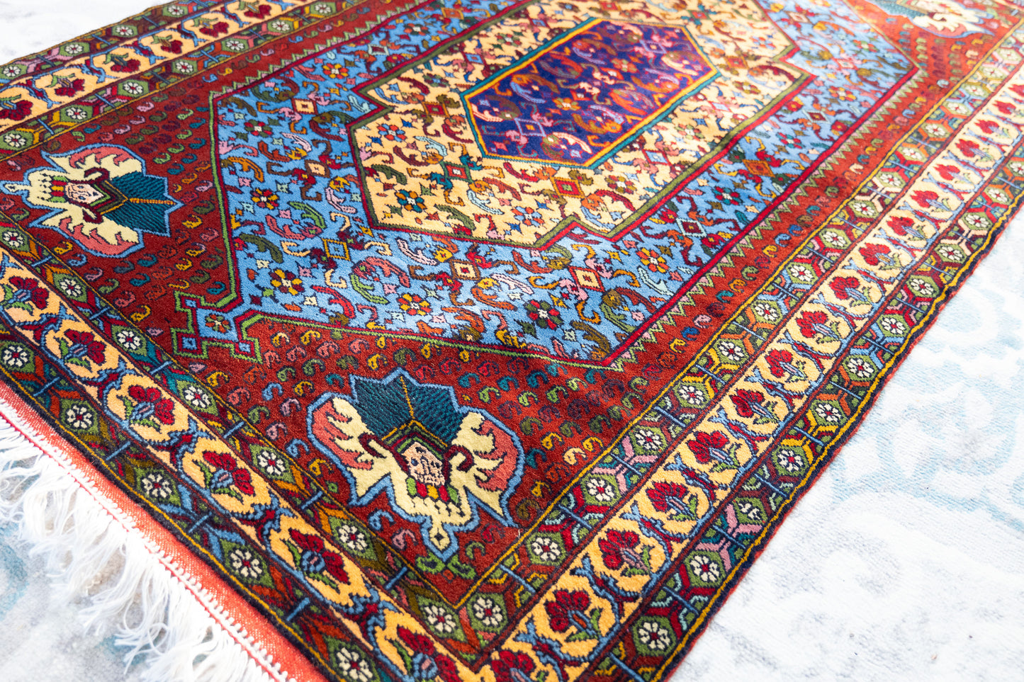 60" x 40" Intricate Floral Geometric Handwoven Rug from Afghanistan