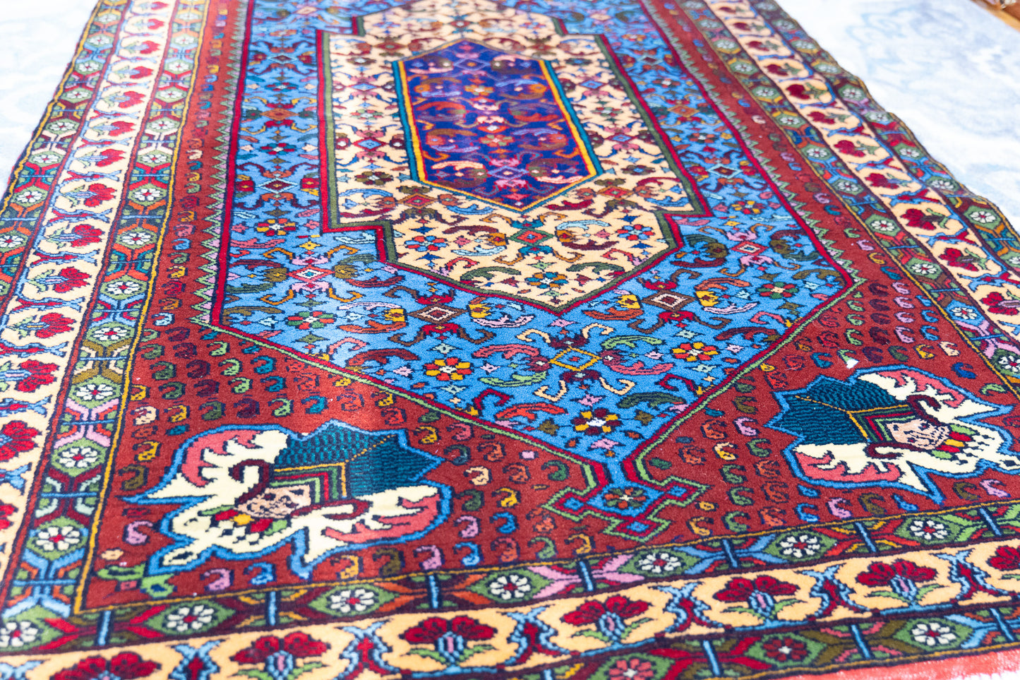 60" x 40" Intricate Floral Geometric Handwoven Rug from Afghanistan