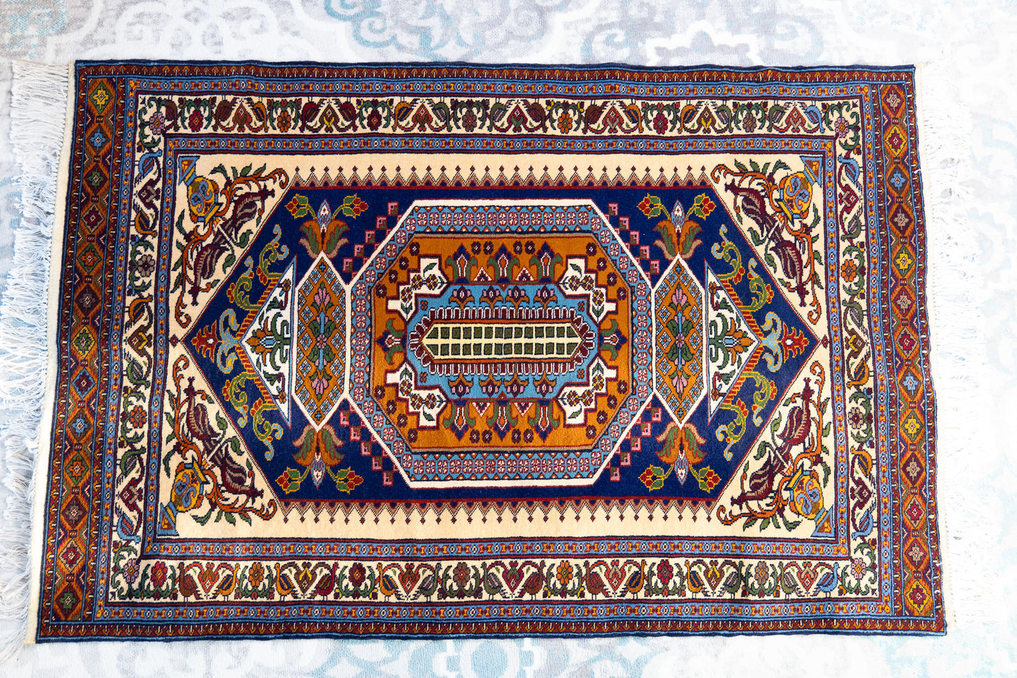 60" x 40" Intricate Geometric Handwoven Area Rug from Afghanistan