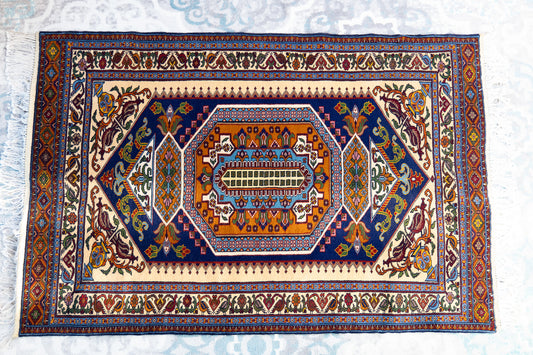 60" x 40" Intricate Geometric Handwoven Area Rug from Afghanistan