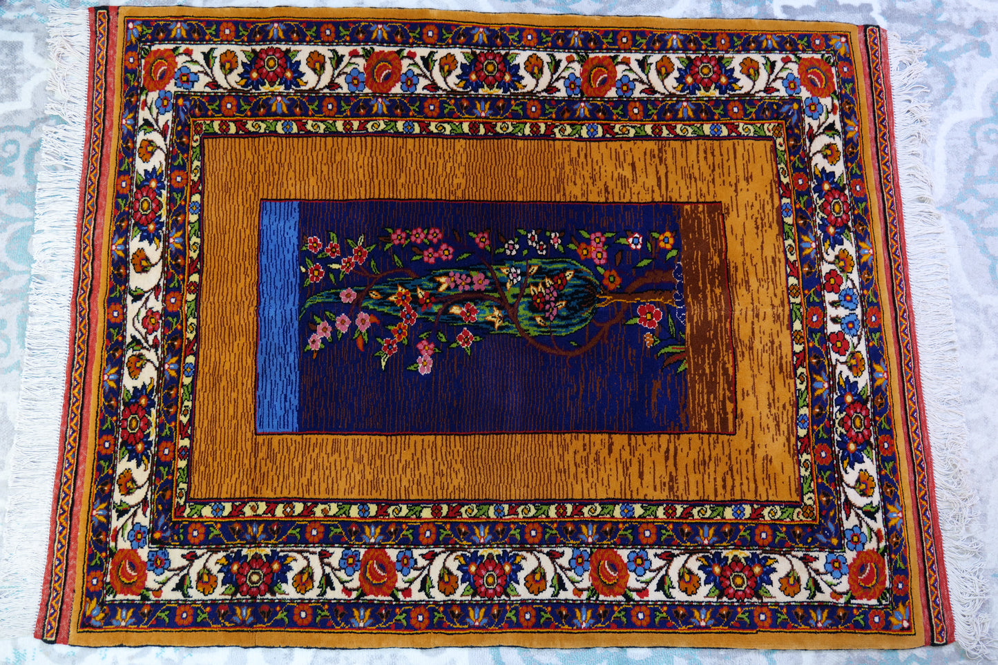 58" x 43" Intricate Flowering Tree Handwoven Area Rug from Afghanistan