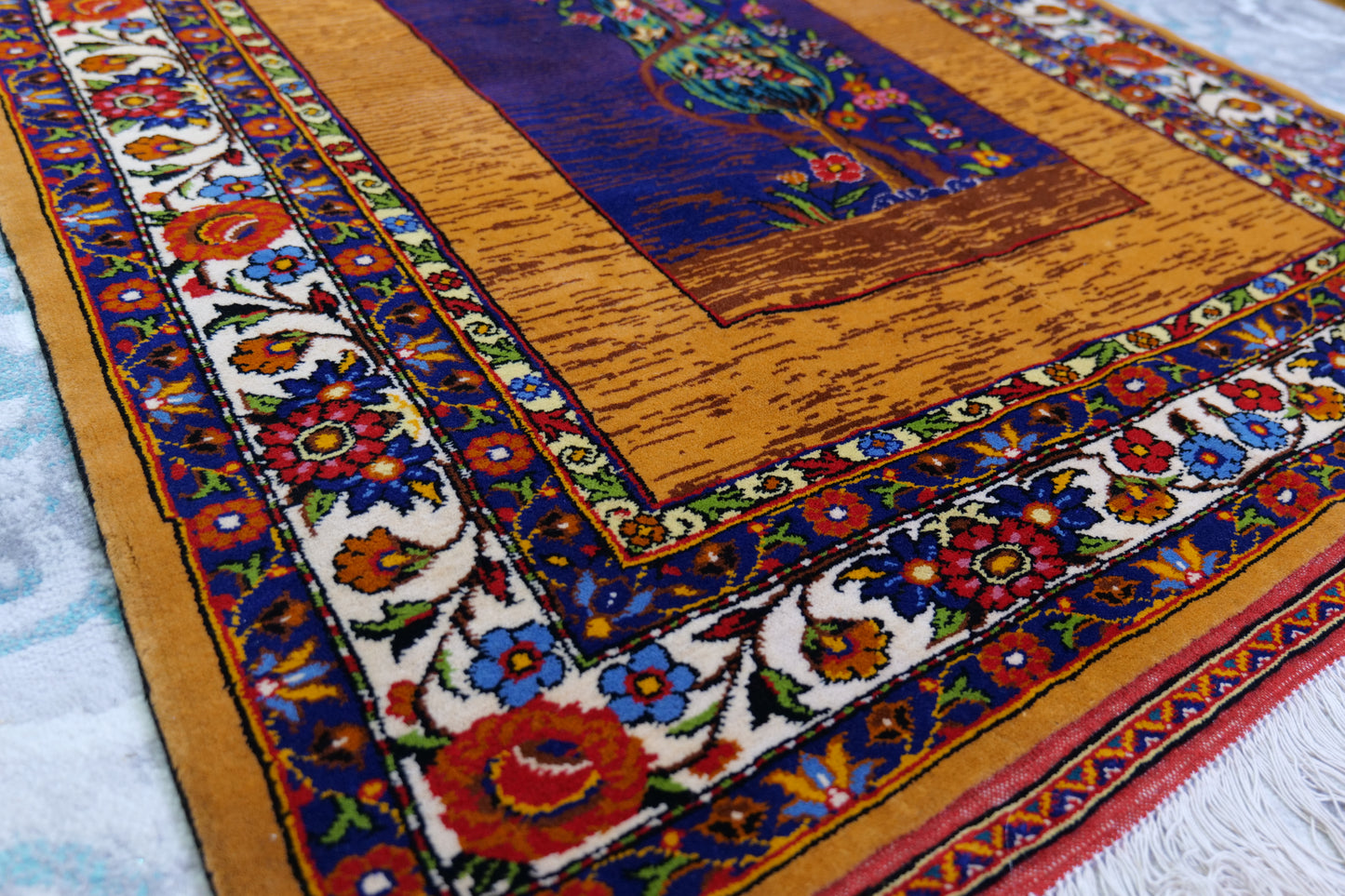 58" x 43" Intricate Flowering Tree Handwoven Area Rug from Afghanistan