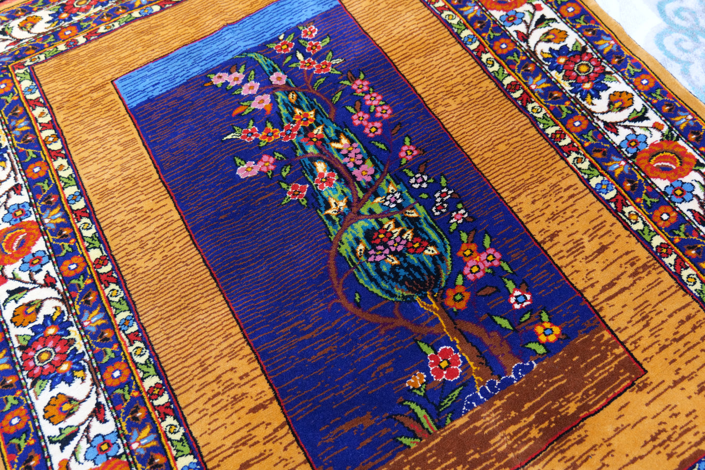 58" x 43" Intricate Flowering Tree Handwoven Area Rug from Afghanistan