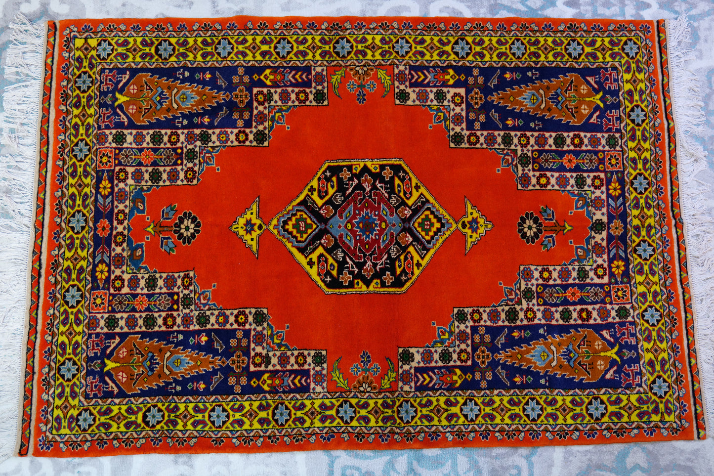 60" x 44" Intricate Geometric Color Blocked Handwoven Area Rug from Afghanistan