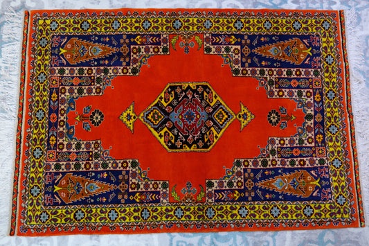 60" x 44" Intricate Geometric Color Blocked Handwoven Area Rug from Afghanistan
