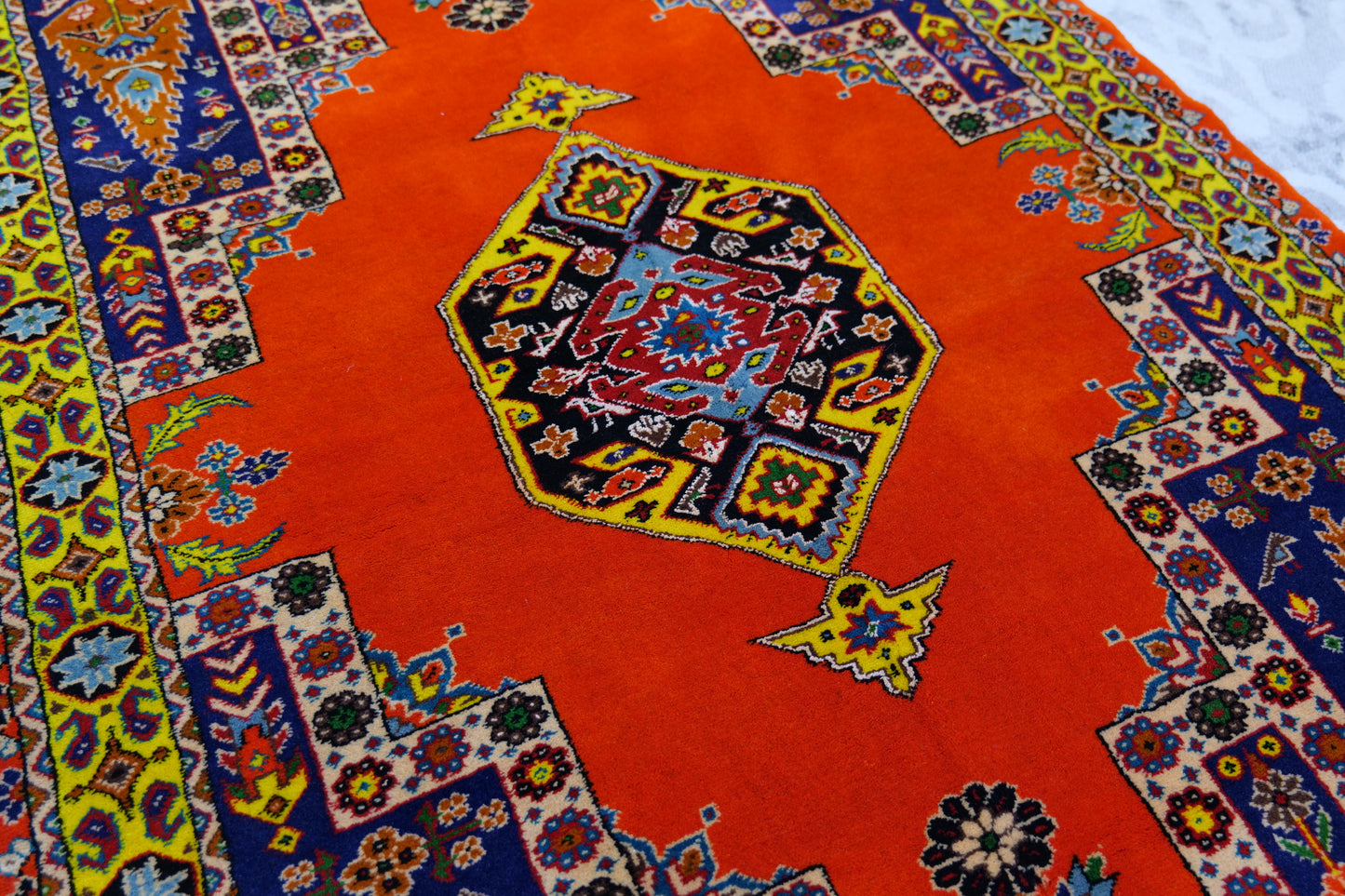 60" x 44" Intricate Geometric Color Blocked Handwoven Area Rug from Afghanistan