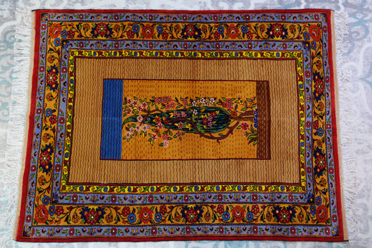 58" x 43" Intricate Flowering Tree Handwoven Area Rug from Afghanistan
