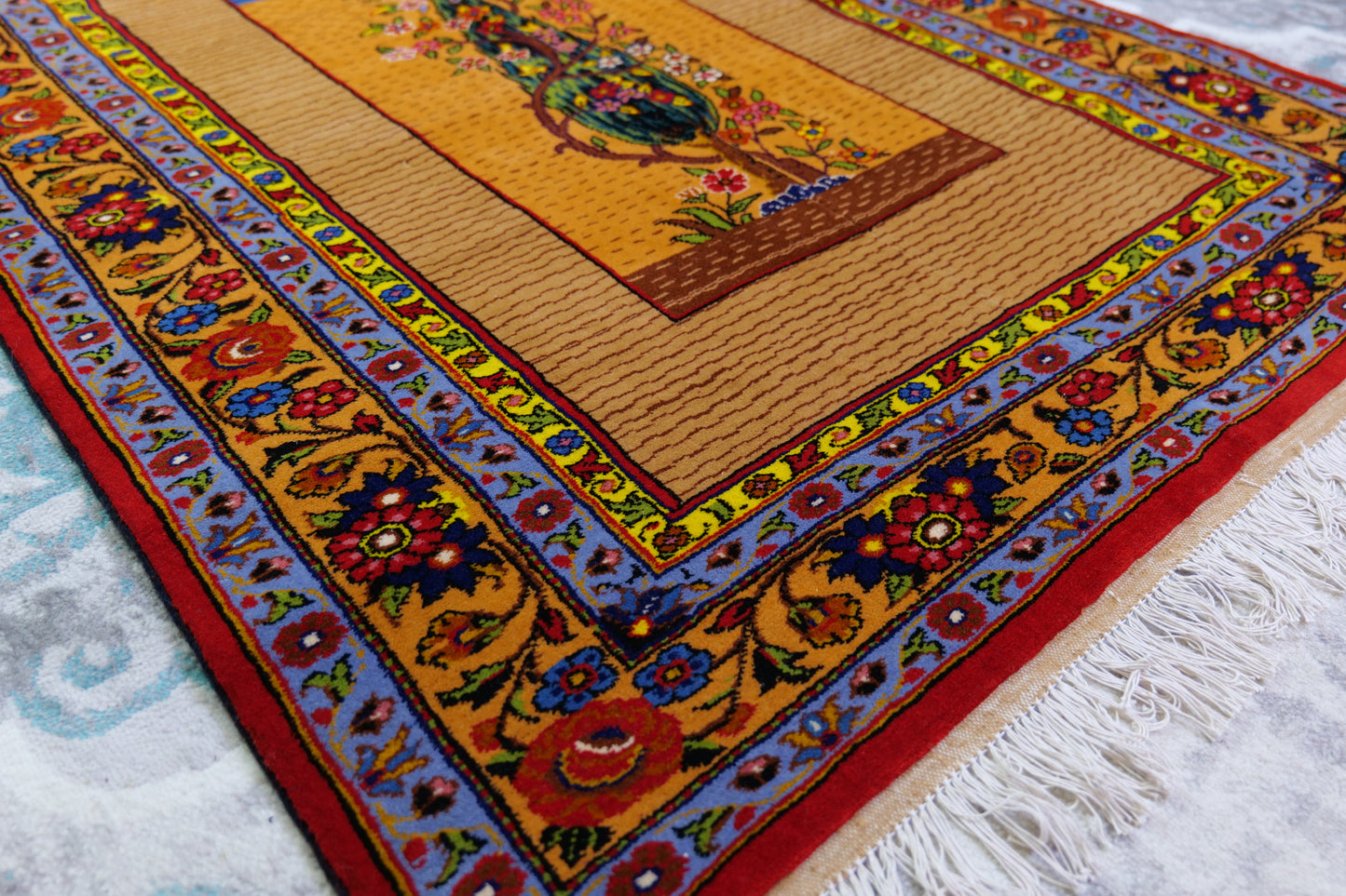 58" x 43" Intricate Flowering Tree Handwoven Area Rug from Afghanistan