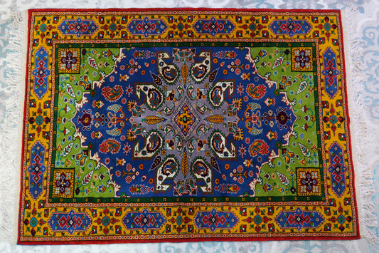 60" x 42" Foot Intricate Geometric Floral Handwoven Area Rug from Afghanistan