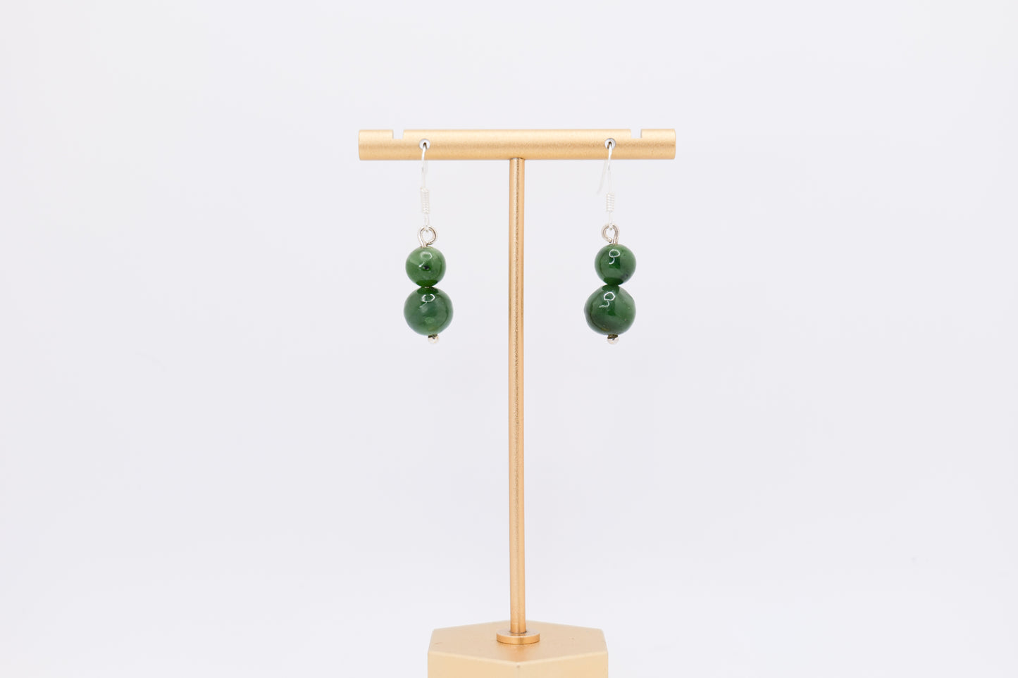 Twin Nephrite Stone Earrings with Silver