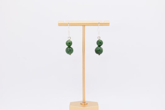 Twin Nephrite Stone Earrings with Silver