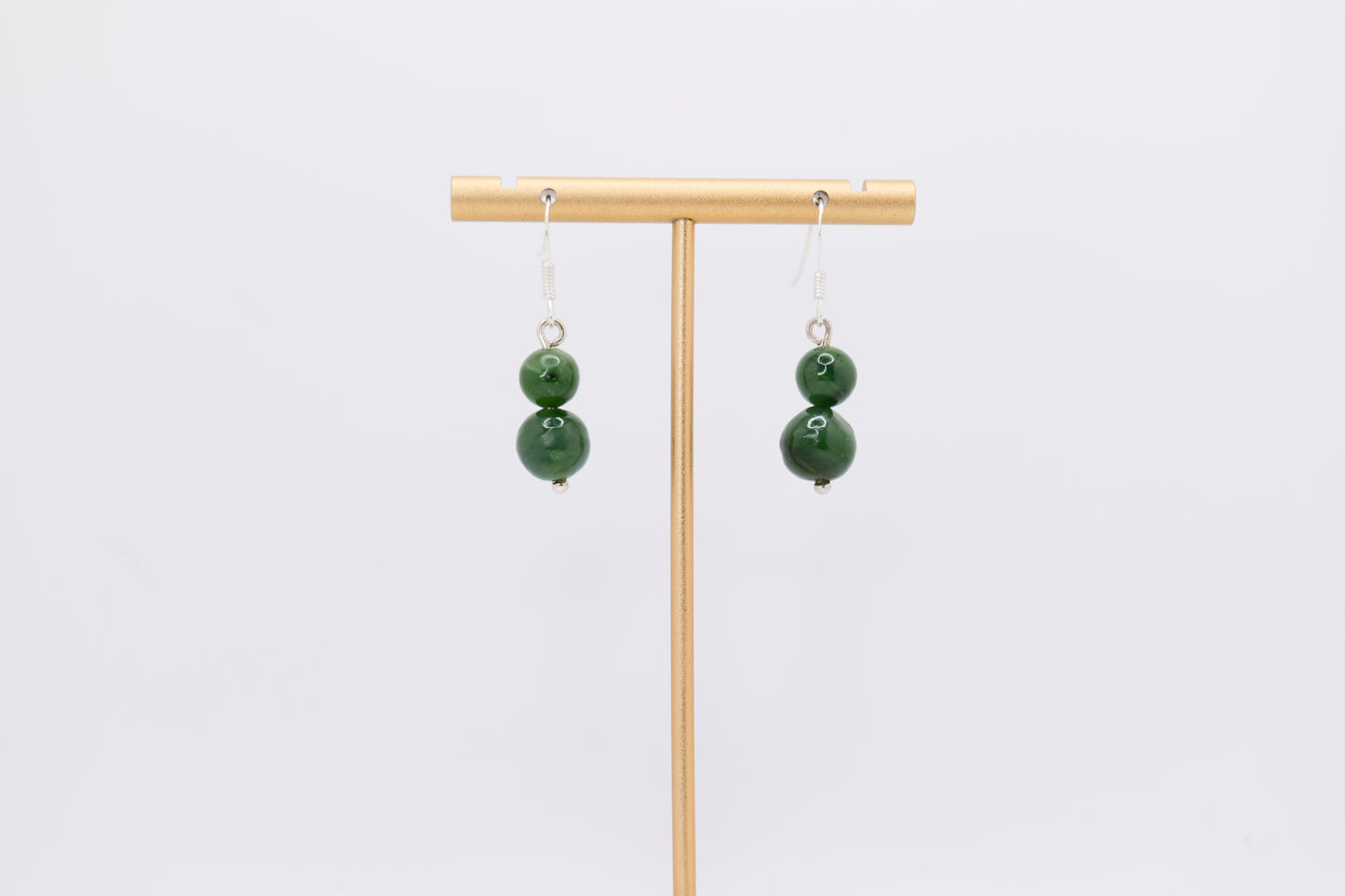 Twin Nephrite Stone Earrings with Silver