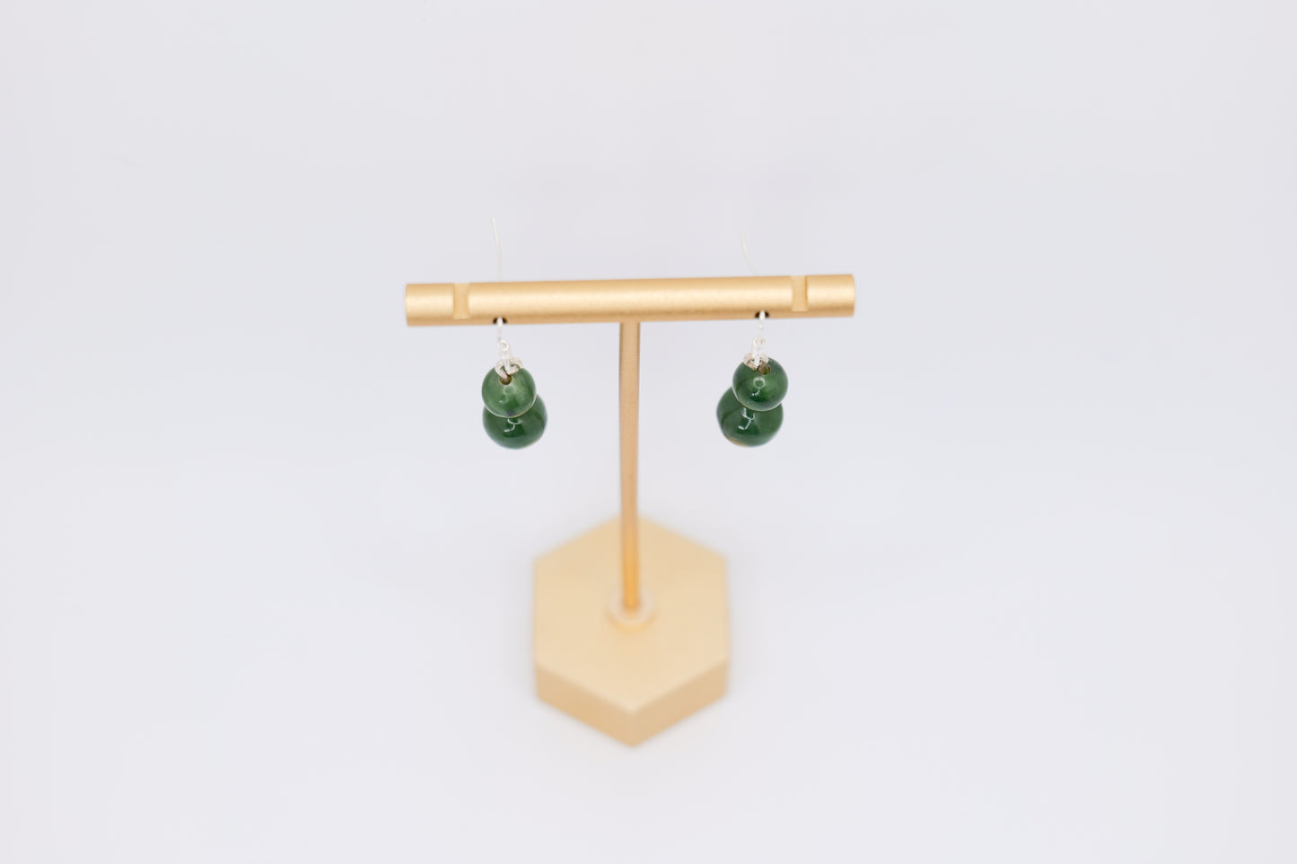 Twin Nephrite Stone Earrings with Silver