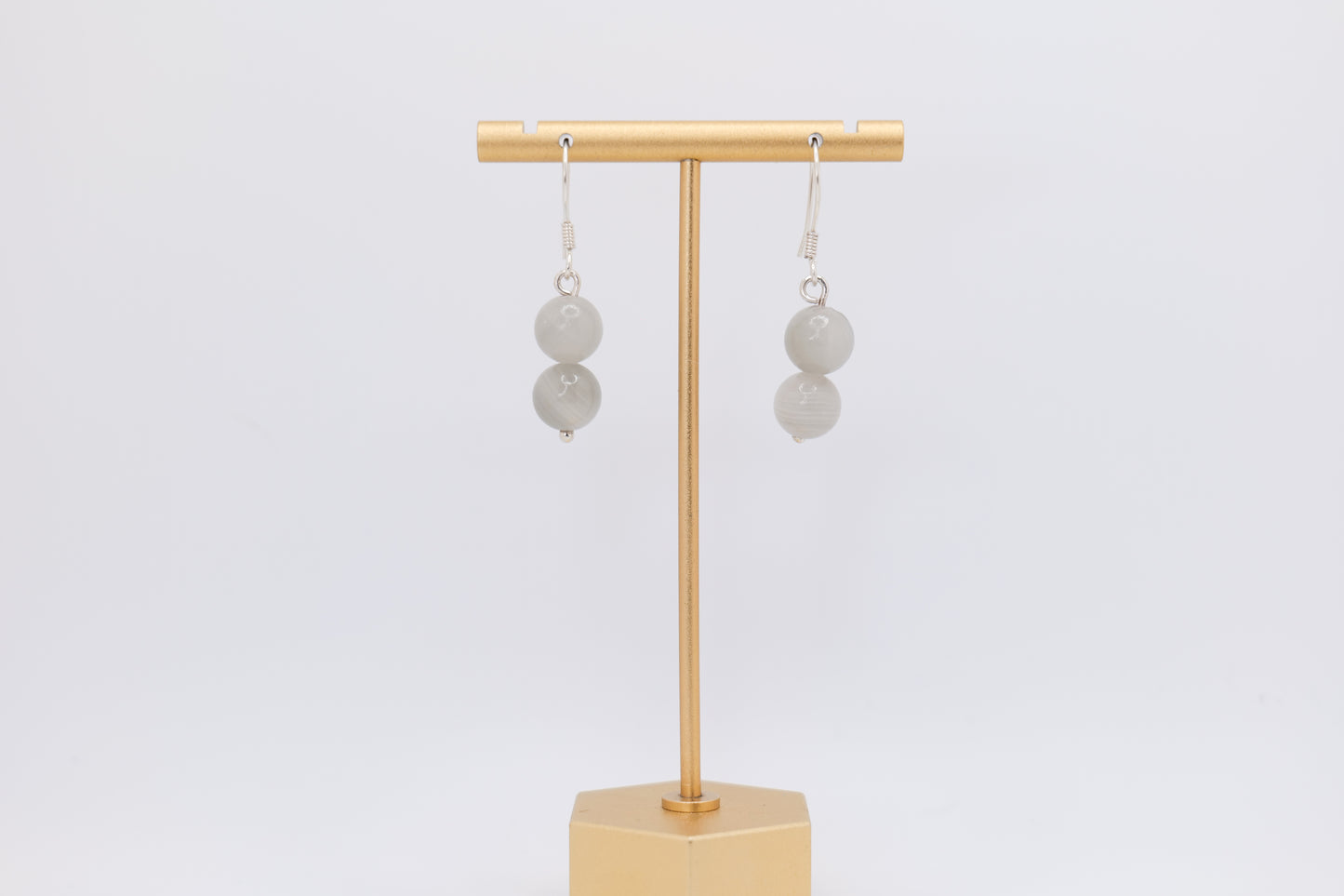 Twin White Marble Earrings with Silver