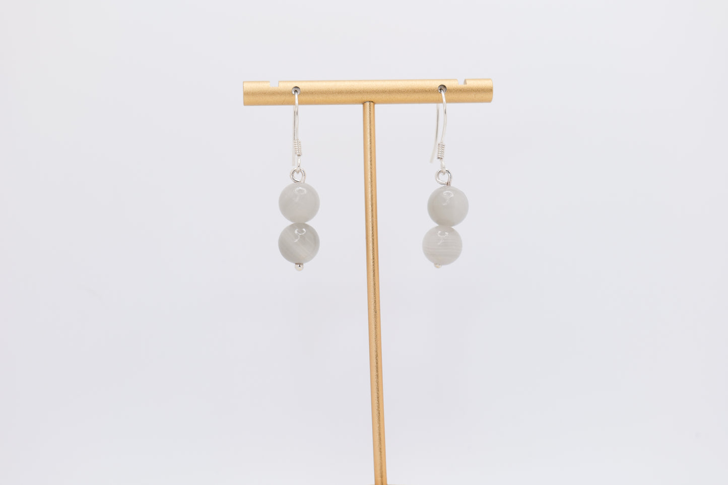 Twin White Marble Earrings with Silver