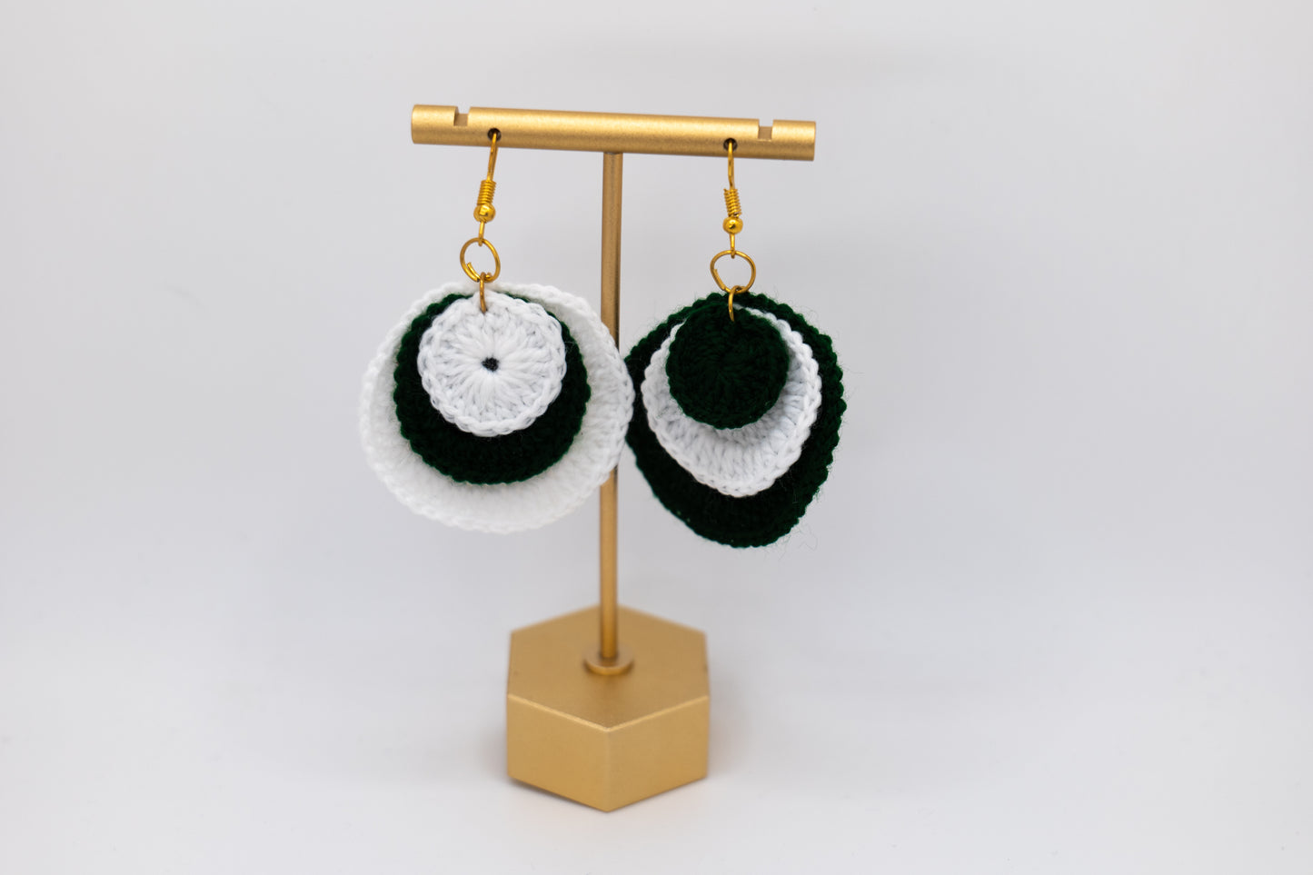Handmade White and Green Crocheted Earrings – Crafted by Afghan Women