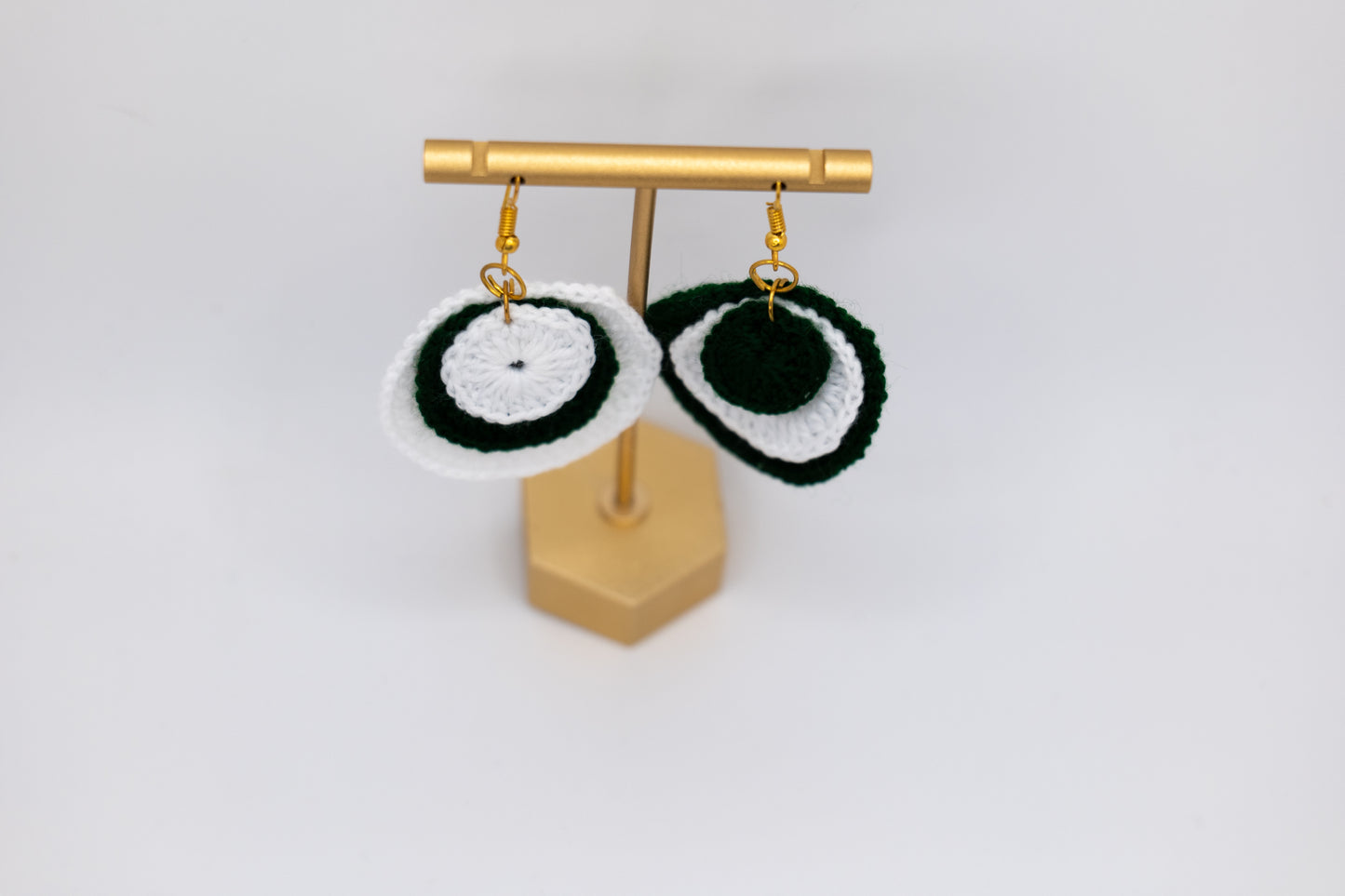 Handmade White and Green Crocheted Earrings – Crafted by Afghan Women