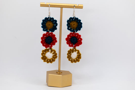 Handmade 3-Flower Crocheted Earrings – Crafted by Afghan Women