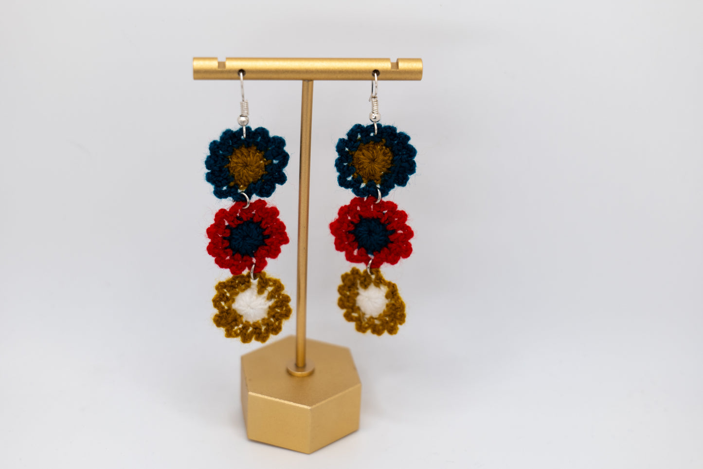 Handmade 3-Flower Crocheted Earrings – Crafted by Afghan Women