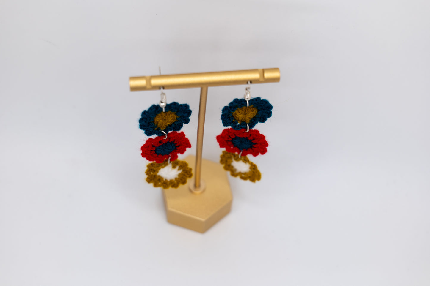 Handmade 3-Flower Crocheted Earrings – Crafted by Afghan Women