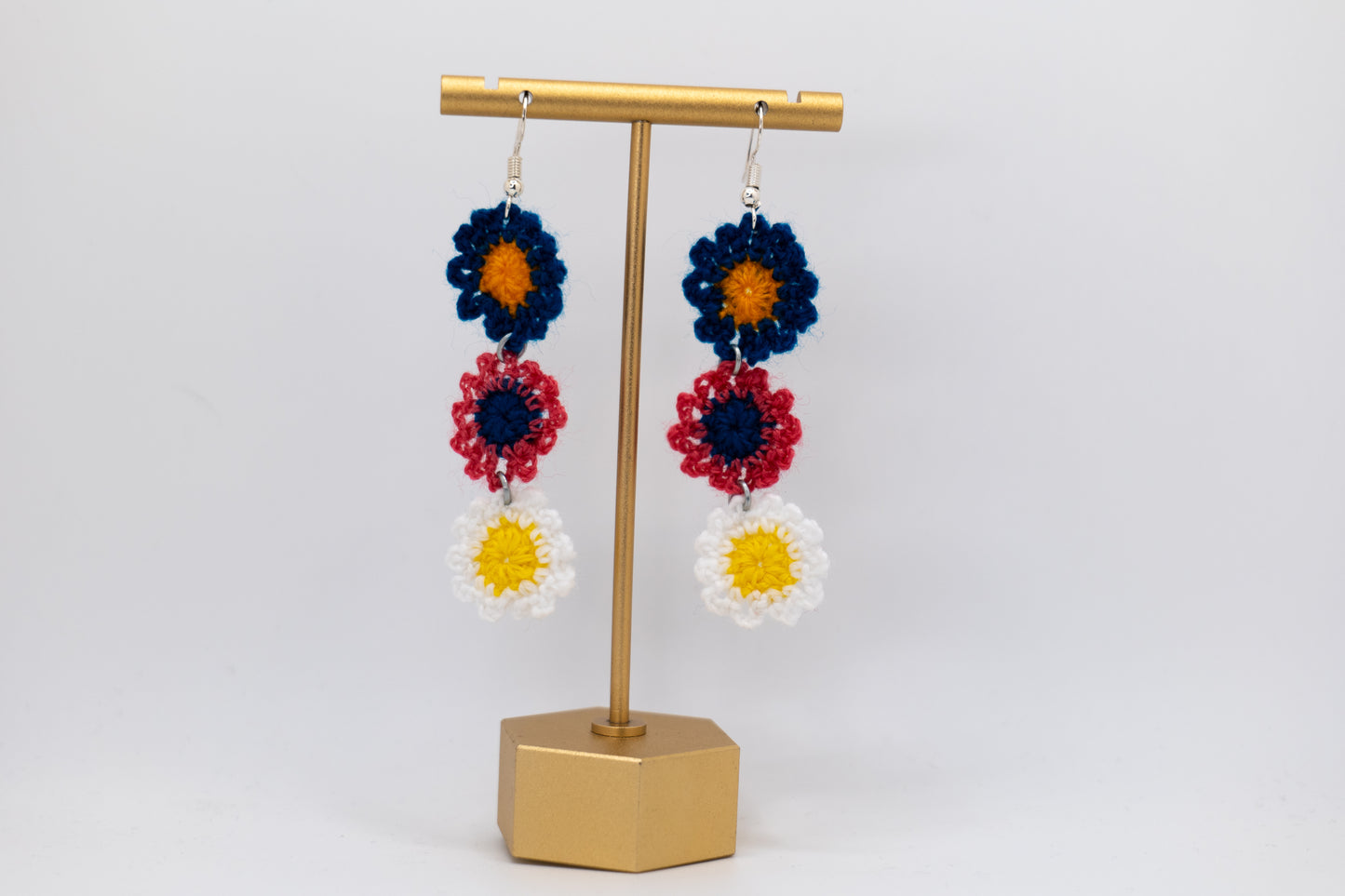 Handmade White, Red & Green Flower Crocheted Earrings – Crafted by Afghan Women