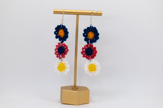 Handmade White, Red & Green Flower Crocheted Earrings – Crafted by Afghan Women