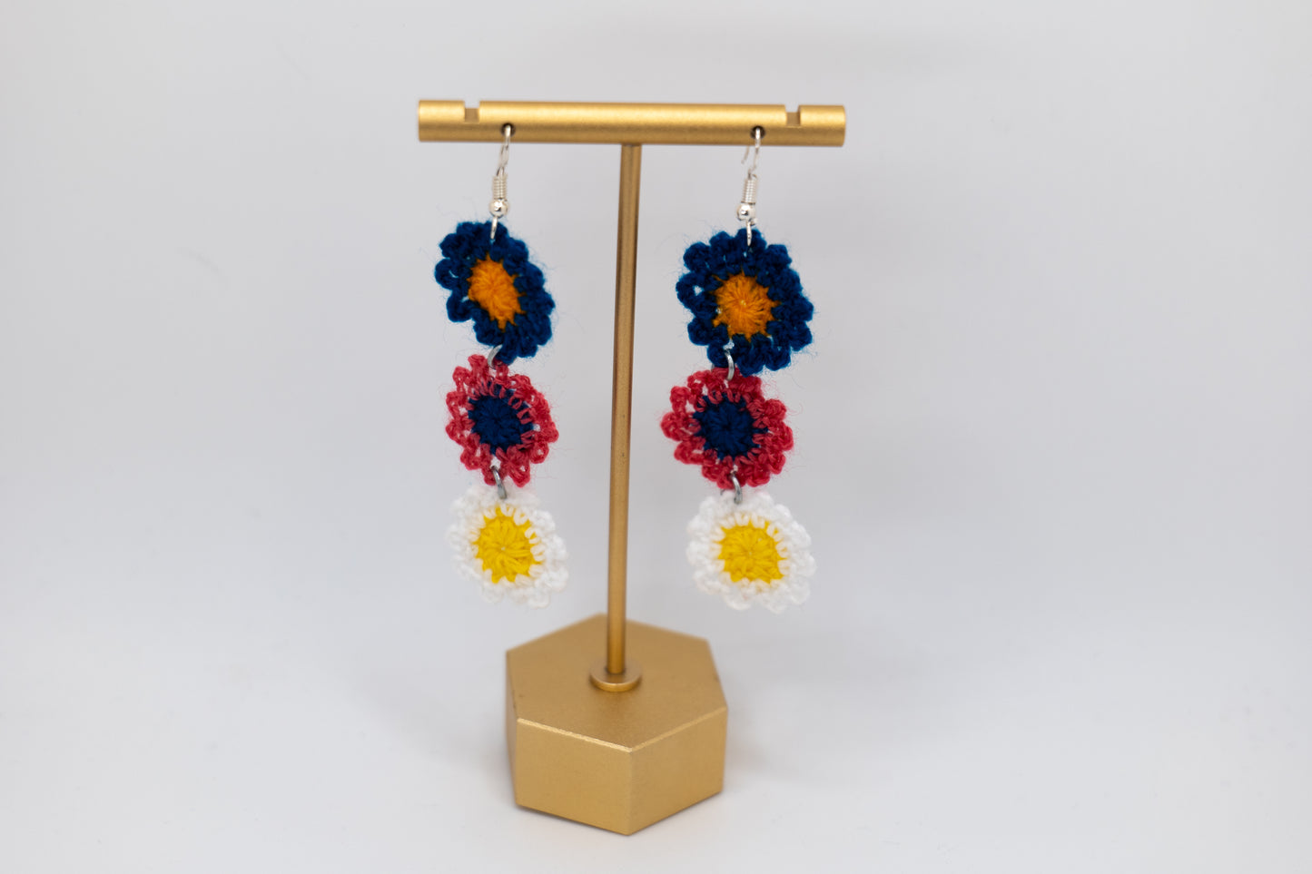 Handmade White, Red & Green Flower Crocheted Earrings – Crafted by Afghan Women