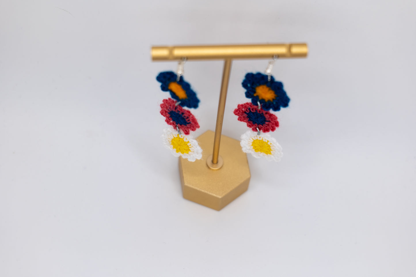 Handmade White, Red & Green Flower Crocheted Earrings – Crafted by Afghan Women