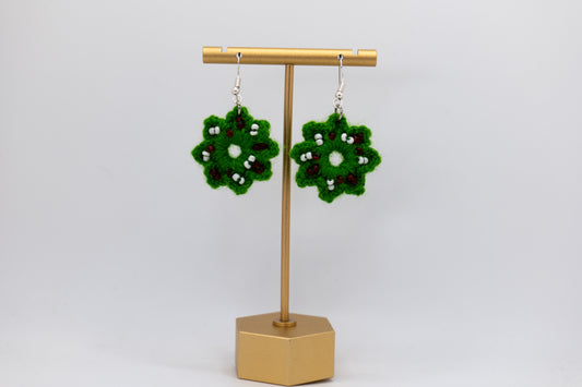 Handmade Star Green Flower Crocheted Earrings – Crafted by Afghan Women