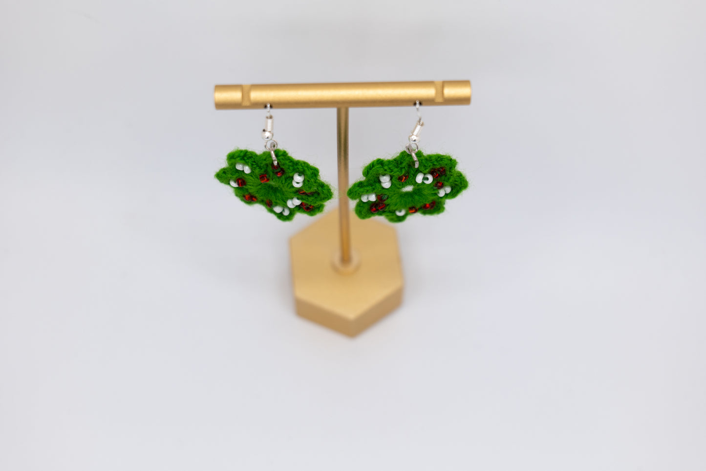 Handmade Star Green Flower Crocheted Earrings – Crafted by Afghan Women