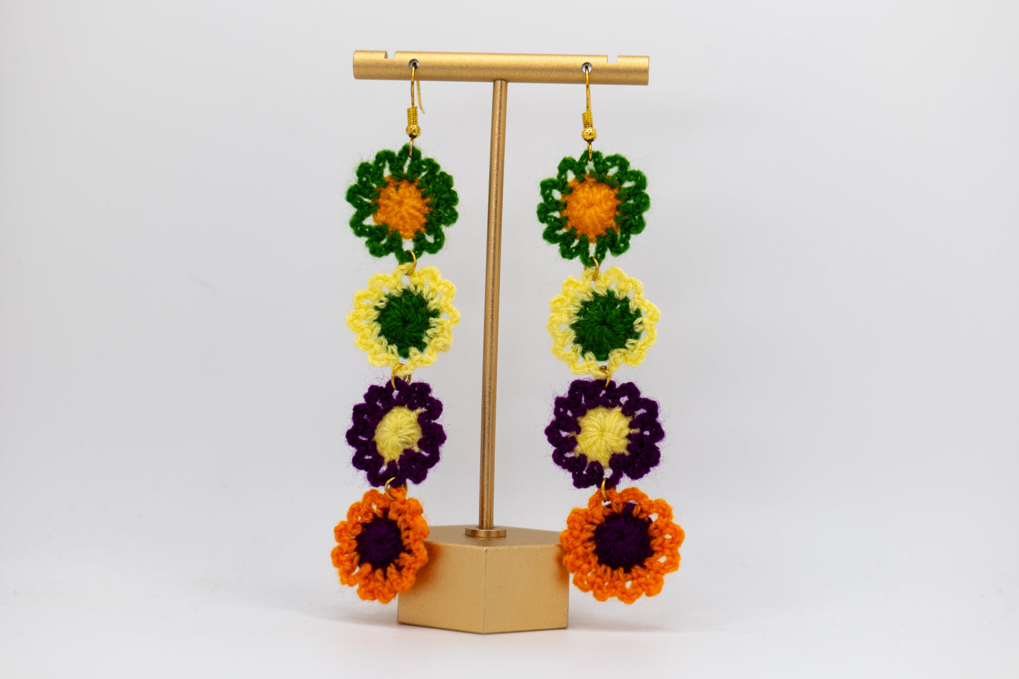 Handmade Christmas 4-Flower Crocheted Earrings – Crafted by Afghan Women