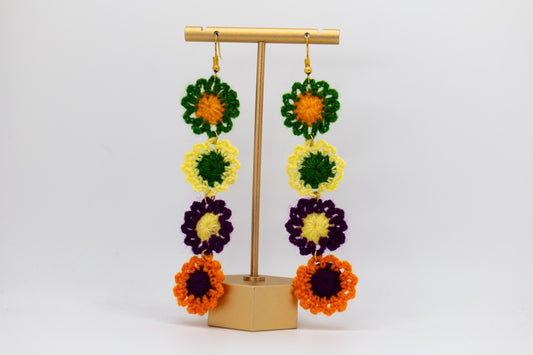 Handmade Christmas 4-Flower Crocheted Earrings – Crafted by Afghan Women