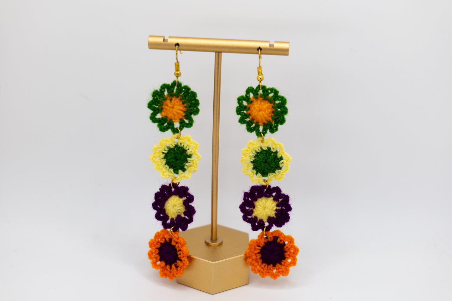 Handmade Christmas 4-Flower Crocheted Earrings – Crafted by Afghan Women