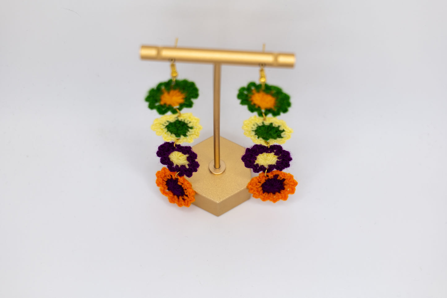 Handmade Christmas 4-Flower Crocheted Earrings – Crafted by Afghan Women