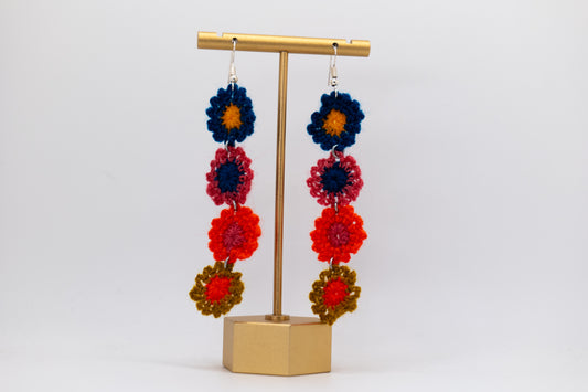 Handmade 4-Flower Crocheted Earrings – Crafted by Afghan Women