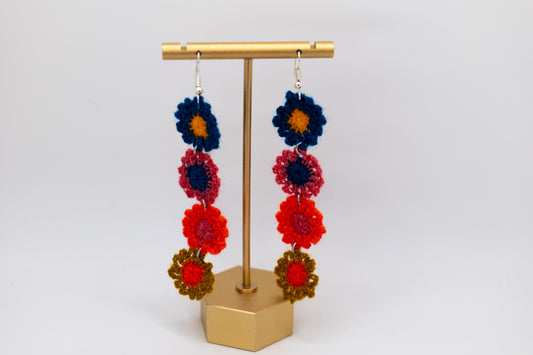 Handmade 4-Flower Crocheted Earrings – Crafted by Afghan Women