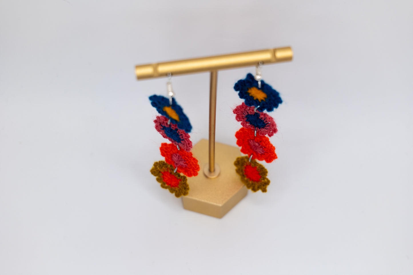 Handmade 4-Flower Crocheted Earrings – Crafted by Afghan Women