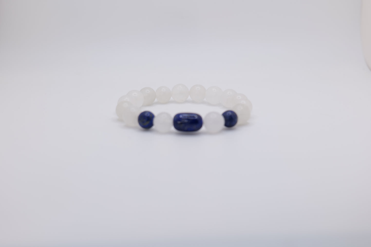 White Marble Bracelet with Lapis Lazuli Centerpieces