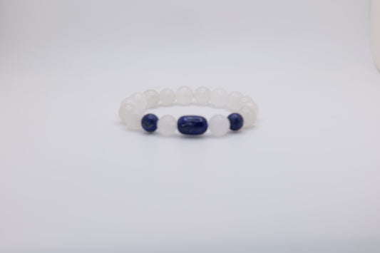 White Marble Bracelet with Lapis Lazuli Centerpieces