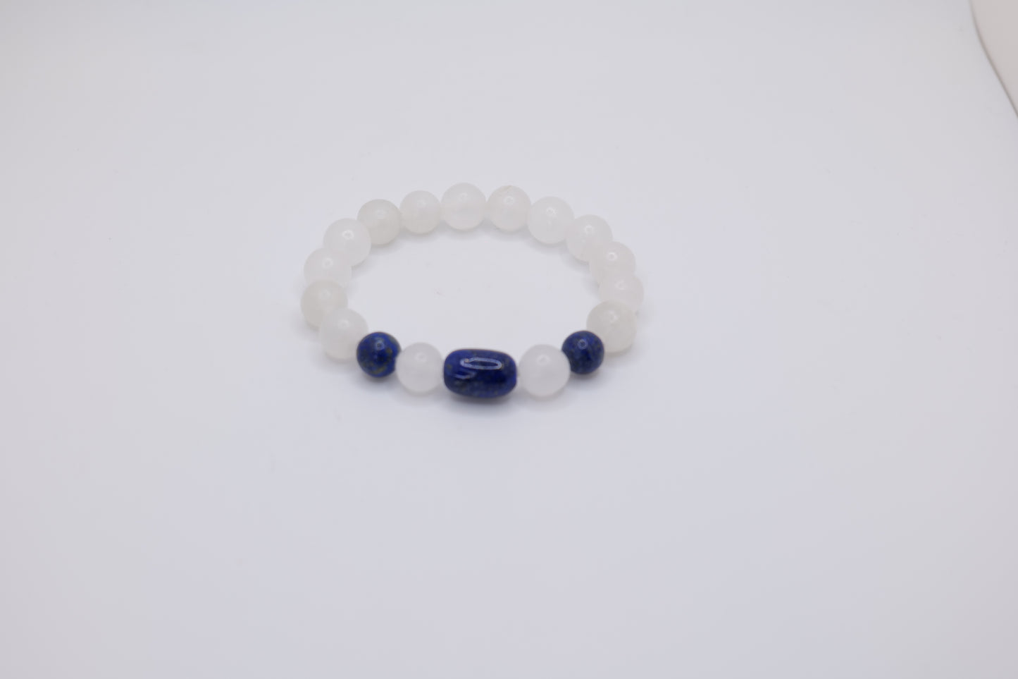 White Marble Bracelet with Lapis Lazuli Centerpieces