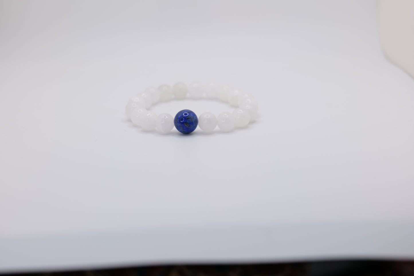 White Marble Bracelet with Single Lapis Lazuli