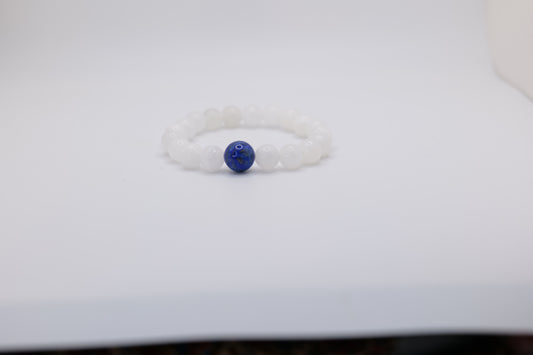 White Marble Bracelet with Single Lapis Lazuli