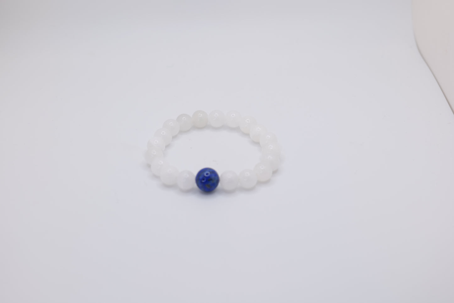 White Marble Bracelet with Single Lapis Lazuli
