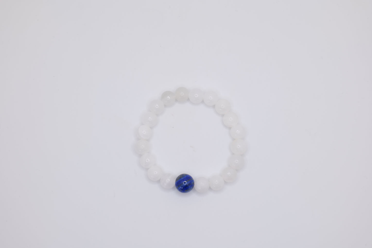White Marble Bracelet with Single Lapis Lazuli